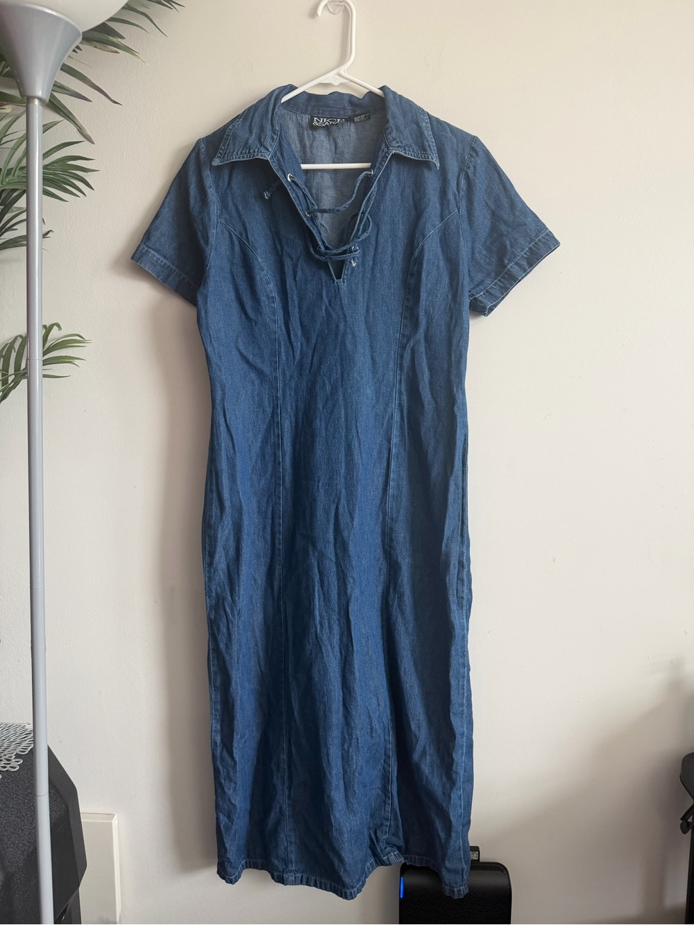 Casual Denim Lace-Up Maxi Dress - Blue